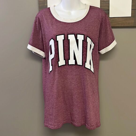 PINK by Victoria’s Secret Heather Red Thin Short Sleeve T-Shirt- Medium - Picture 1 of 13
